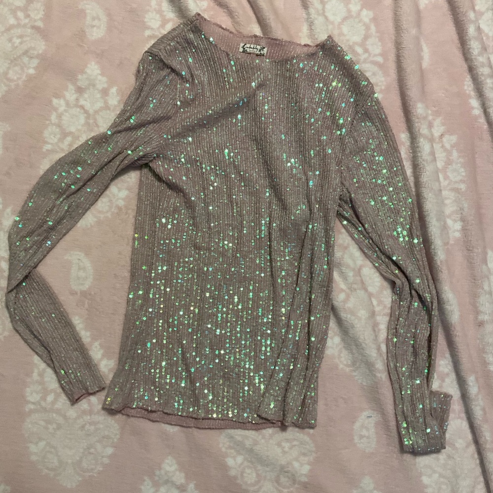 Free People Iridescent Pink Sequin Top